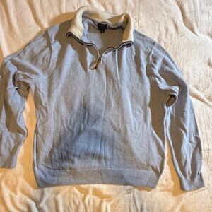 J. Crew Light Gray Zip-Up Sweater with Cream Collar